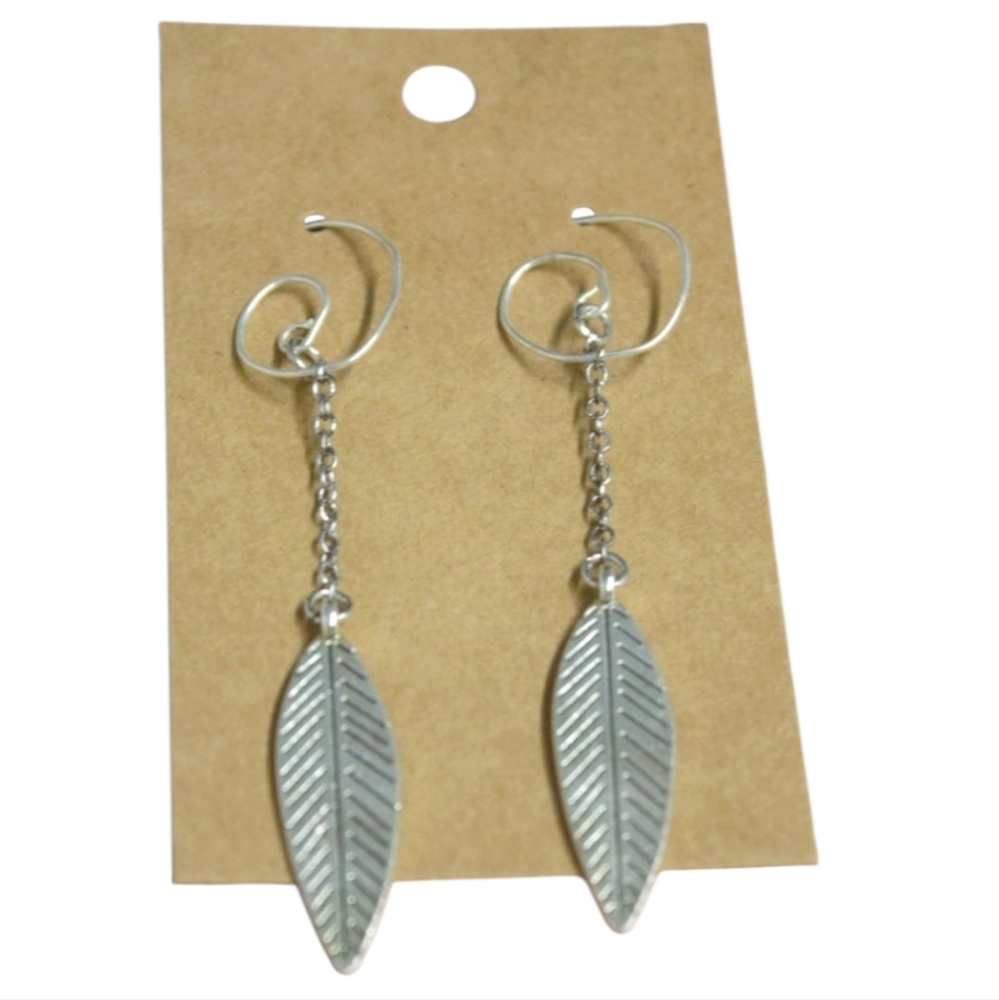 Nature-Inspired Silver Feather Earrings